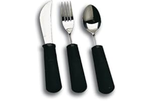 VERGILSON Weighted Extra Wide Handles Easy Grip Cutlery Set, Disability Ideal Dining aid for Elderly Disabled Arthritis Parkinson's Disease Tremors Sufferers (3PCS Curved)