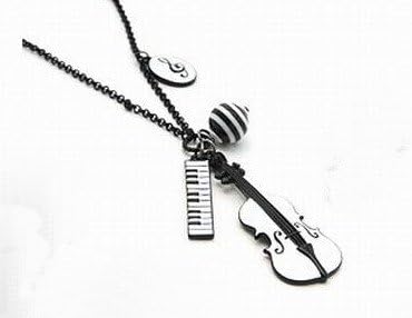 Aokeshen 1 Pcs Hot Fashion Lady's Violin &amp; Note&amp;Keyboard Long Necklace Circumference 75cm Charm Pendant Vintage Coat Sweater Chain Rock Cosplay Gift Favour New Arrive