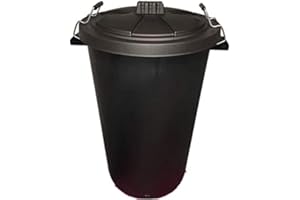 FXDM LARGE BLACK GARDEN DUSTBIN- 90L REFUSAL HEAVY DUTY PLASTIC WASTE BIN WITH CLIP LID