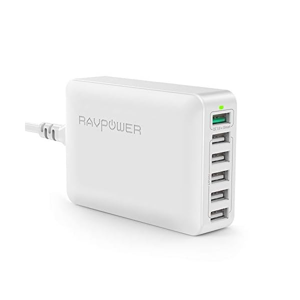 RAVPower USB Ladegerät Mehrfach 6-Port 60W Ladeadapter mit Quick Charge 3.0, Schnellladegerät für iPhone X XS XR XS Max 8 7 6 Plus, iPad Pro Air Mini, Galaxy S9 S8 Plus, Huawei, Powerbank, MP3
