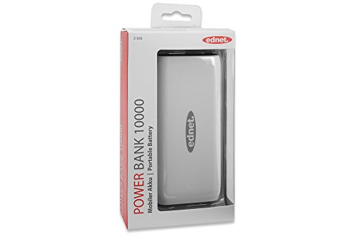 ednet 31883 Power Bank mit LED-Taschenlampe, Kapazität: 10.000 mAh, 2x USB Port (2,1A +1A) + Micro USB, kompakte Größe, weiß - 6
