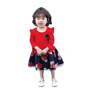 Z SIGNS Baby girls empire knee length dress girls midi/knee casual full sleeve (3-4 YEARS, RED)
