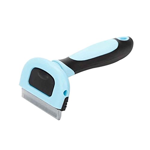 Preisvergleich Produktbild Providethebest Katze Hund Haustier Deshedding Haarpflege Clipper Edelstahl-Kopf Abnehmbare Tierhaarentfernung Werkzeug-Bürste Blau M