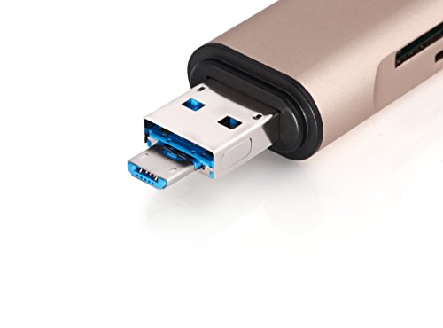 RicoRich SD TF Kartenleser mit Adapter 3-in-1 USB-A / Micro USB / USB-C Typ-C, SuperSpeed Memory Card Reader USB Kartenlesegerät für Micro SD/SDXC TF Kartee, Gold - 2