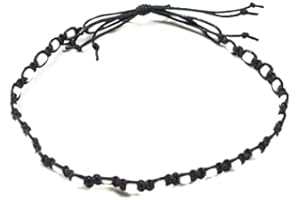 GOWER COAST CRAFTS Mens Black Surfer Handmade Cotton and White Bead Macrame Adjustable Anklet