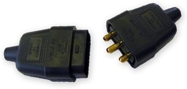 3 PIN RUBBER CONNECTOR 10A IN-LINE GARDEN HEDGE TRIMMER LAWNMOWER STRIMMER (Black)