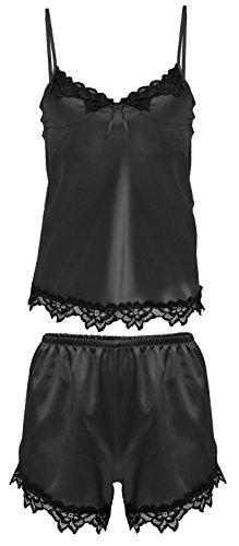 DKaren-Nightwear Satin Lace Set Nightdress VIOLA (black, L)