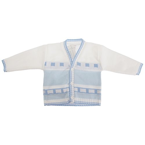 Baby Boys Blue And White Square Pattern Knitted Cardigan (9-12 Months) (White)