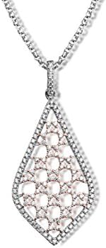 Luxury Ladies Sterling Silver Necklace with Pendant, 925 Sterling Silver Partly rosé Gold-Plated, Cubic Zirconia White