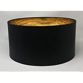 Tambour Abat-jour Fait Main Tissu Noir Doublure Dorée Pour Plafond Suspension Table Lampe E27