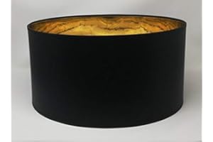 ARG LIGHTING 40 cm Tambour Abat-jour, Fait à la Main, Tissu Noir Doublure dorée, pour Plafond, Suspension, Table Lampe