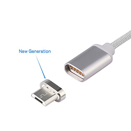 Magnetische USB Ladekabel Datenkabel COOSA 1M Micro USB 2.0 Magnet Ladekabel High Speed geflochten Adapter Ladekabel für Android (Silber) - 2