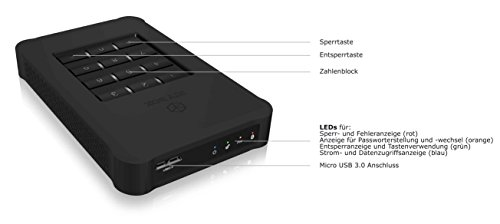 Icy Box IB-289U3 Externes Gehäuse mit Tastenverschlüsselung für 2,5″ (6,35 cm) SATA HDD/SSD, AES 256-bit Hardware-Verschlüsselung, USB 3.0, Schwarz - 2