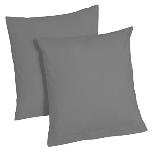 2er Pack Baumwolle Renforcé Kissenbezug Kissenhülle Dekokissen 80×80 40×80 40×40, Farbe:GRAU;Größe:2x 40×80 cm Kissen - 2