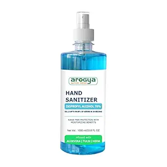 Arogya Herbal Alcohol Based Hand Sanitizer Spray (Aloe Vera, Tulsi and Neem Leaf Extract & 70% Alcohol) 1litre