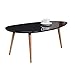Produktbild STONE Table basse ovale scandinave laqué noir brillant avec pieds en bois massif - L 88 x l 48 cm