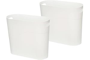 Caxmtu Small Bathroom Bin Plastic Bathroom Wastebasket 10 Litres Slim Garbage Container Bins with Handle for Home Kitchen Bathroom Bedroom Office, White, 2 Pack
