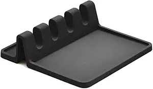 Beverlion Silicone Spoon Rest Kitchen Utensil Rest Ladle Spoon Holder for Kitchen Counter or Stove - Black