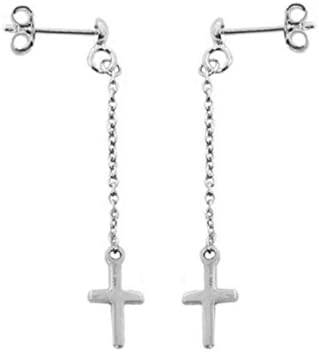 SG PARIS Sterling Silver 925 Earrings Stud 925 Sterling Silver Simple 1.20gr H3.7 CM Silver Cross