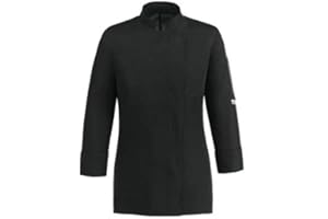EGOCHEF Chaqueta de cocinero para mujer, 100% microfibra, negra, con botones automáticos, manga larga y espalda transpirable en Air Plus