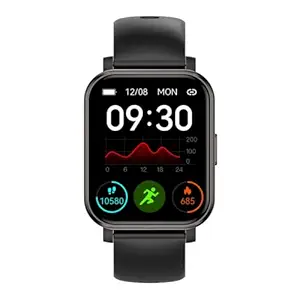 GOQii Stream Bluetooth Calling Smartwatch 1.69'' HD Full Touch 7 Day Battery SpO2, Heart Rate & Sleep Tracking Multiple Exercise Modes3 Months Personal Coaching|Black