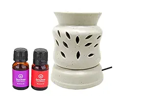 Asian Aura Handcrafted Premium Ceramic Electric Aroma Diffuser Oil Burner Wax Melt Warmer for Home Fragrance with Aroma Oils in 2 fragrances (English Lavender & Rosy Romance 10ml Each)