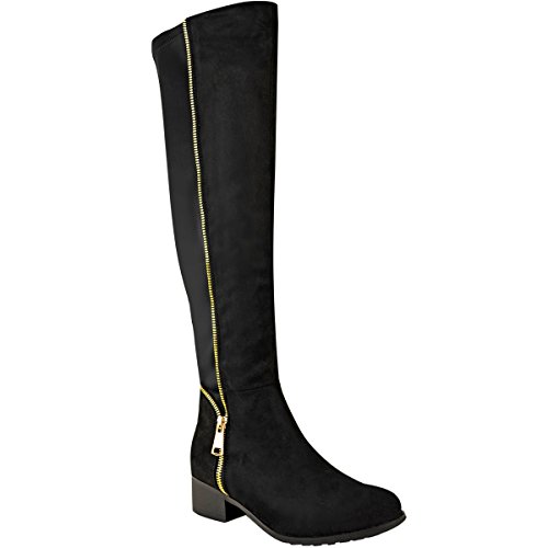 Ladies Womens New Flat Low Heel Pull On High Over The Knee Stretch Fur Zip Boots Shoes Size