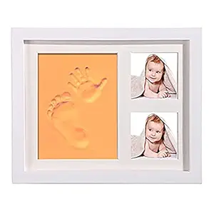 Babies Bloom Charming Baby Orange Clay Handprint and Footprint Kit Solid Wood Photo Frame