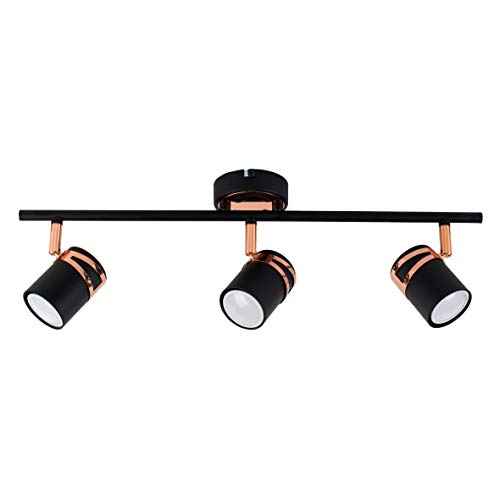 MiniSunModern Matt Black and Copper 3 Way Adjustable Ceiling Spotlight | Ceiling Spots, Home Décor & Improvement Essential | Includes 5W LED Bulbs [3000K Warm White]