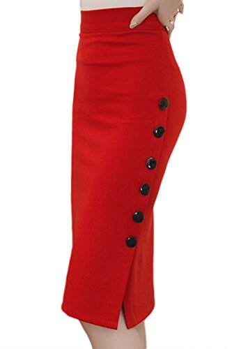 Women Elegant High Waist Asymmetry Slit Mid Length Bodycon Pencil