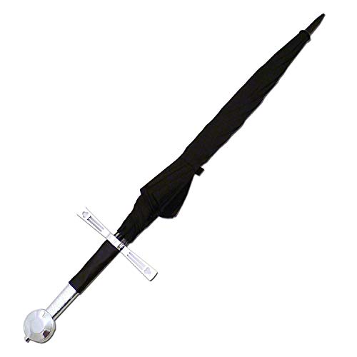 amzWOW Excalibrella- ombrello a forma di spada - ombrello grande automatico - lunghezza totale 100cm, diametro apertura ombrello 104 cm - nero e argento