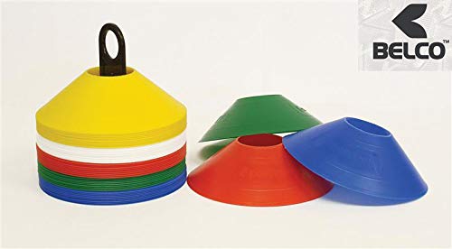 BELCO Sports Pack of 30 pcs Plastic Cones Marker Mini Space Markers Discs for Football, Soccer, Baseball, Agility, Field Sports, Kids Footwork Training, Practice Drills etc