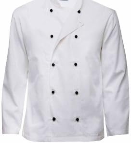 White Chefs Jacket, Black Detachable Button Long Sleeve - XX Large