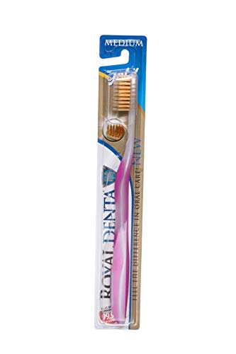 Toothbrush for Adults, Medium Soft, Gold Infused Dual-Length Bristles Toothbrush Head Perfect as Interdental Brush & Teeth Whitening, Ergonomic Grip Handle for Daily Oral Care, Pink