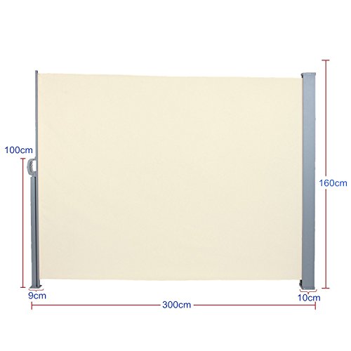 MCTECH® Seitenmarkise zertifiziert Sonnenschutz Sichtschutz Windschutz Terrasse Markise Polyester (1.6*3m, Beige) - 5