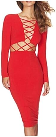Wowforu Womens Front Cross Cut Stretch Bodycon Bandage Party Evening Dress