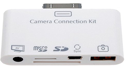 5 in 1 camera connection kit Anschluß Set für Apple iPad / ipad 2 / new iPad iPad 3 iPhone 4 (eingeschränkt) / Ipod Touch (eingeschränkt) mit Audio & Video Ausgang (AV-Out Composite) USB 2.0 & mini USB Port, SD und Micro SD Karten Slot inklusive Kabel für Audio & Video Übertragung und Micro USB Kabel (*Audio- & Videoübertragung funktioniert auch bei iPod, iPod Touch und iPhone) inkl. Original Mainbay-Set (Notfallbumper®)