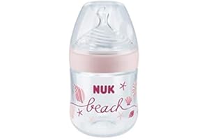 NUK Beach Nature Sense Plastic Bottle 150 ml with Silicone Small Feed Hole Teats (0-6 Months) Girl