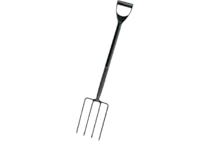 PaMeer Heavy Duty Gardening Fork, Carbon Steel Digging Fork Border Fork, Ergonomic Design Tilted Grip and 4 Tines Lightweight Ladies Garden Fork _ Grey_ 102x 18Cm
