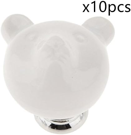 Creatwls 10pcs Bear Design Ceramic Drawer Cabinet Cupboard Door Pull Handle Knob Children's Room Decoration 7 Colors Available-White