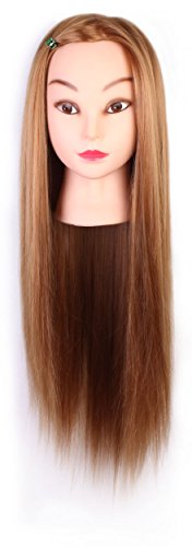 24" Cosmetology Mannequin Head 100% Synthetic Hair Brown Color, Practice Training Hair Styling Mannequin Head