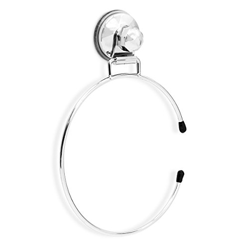 Relaxdays Handtuchring H x B x T: ca. 21,5 x 15,5 x 4 cm selbstklebender Handtuchhalter Hochglanz versilbert runder Wandhandtuchhalter Befestigung ohne Bohren Handtuch Ring für Bad oder Küche, silber - 3
