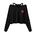 Price comparison product image autumn-wind Cropped Blouse Fashion Womens Long Sleeve Rose Print Off-Shoulder Casual Sweatshirt Tops Sweat Top Work Gym