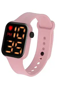 WRIGHTRACK Latest New Generation Sports Digital Square Black Dial Day Date Calendar Yellow LED Watch for Boys, Girls & Kids (Pink)