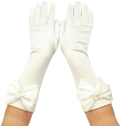flower girls children satin long gloves bridesmaid Pageant Prom wedding parties (2-5 years, cream)