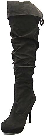 Shoehorne Landi - Womens Sexy Black Suede Over the Knee/thigh High Slouch Almond toe Platform Heel Stiletto Boots lace-up - Avail in Ladies Size 2.5