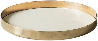 Elegant leather Serving Tray with Brass and White Diameter 24 cm