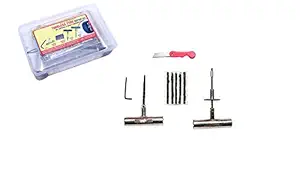 Okay Tubeless Tyre Puncture Kit Metal for Car and Bike (Spiral Tool+ Insert Tool + Rubber Cutter + L-Key + 5 Tubeless Strings)