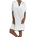 Produktbild AHAYAKU Fashion Damen Solide Sommer V-Ausschnitt Kurzarm Knöpfe Lose Lässige Mini Kleid