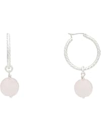 Alexandra plata - Pendientes aro de plata de ley 0925 diamantada con piedras semipreciosas,diámetro 2,5 cms